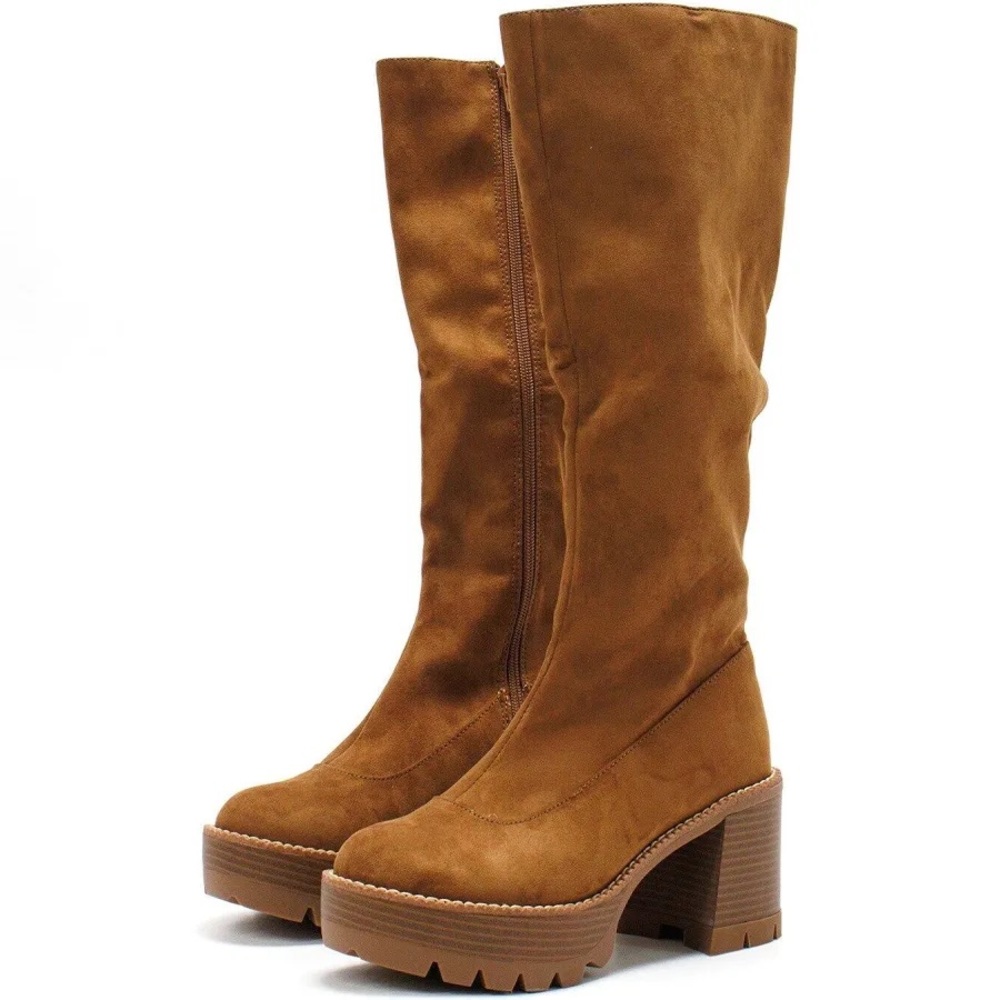 Women’s EUC cognac brown WILD PAIR faux-suede knee length heeled boots/ size 10